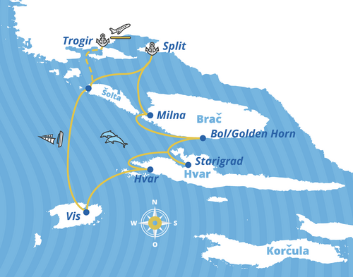 Yoga retreat sailing route in Croatia