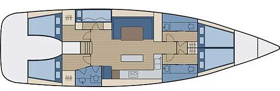 Layout of a 5 cabin sailing monohull
