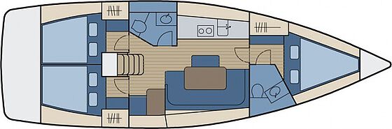 Layout of a 3 cabin sailing monohull