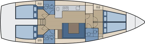 Interior 4 cabin monohull sailing yacht