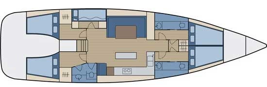 Interior 5 cabins monohull sailing yacht